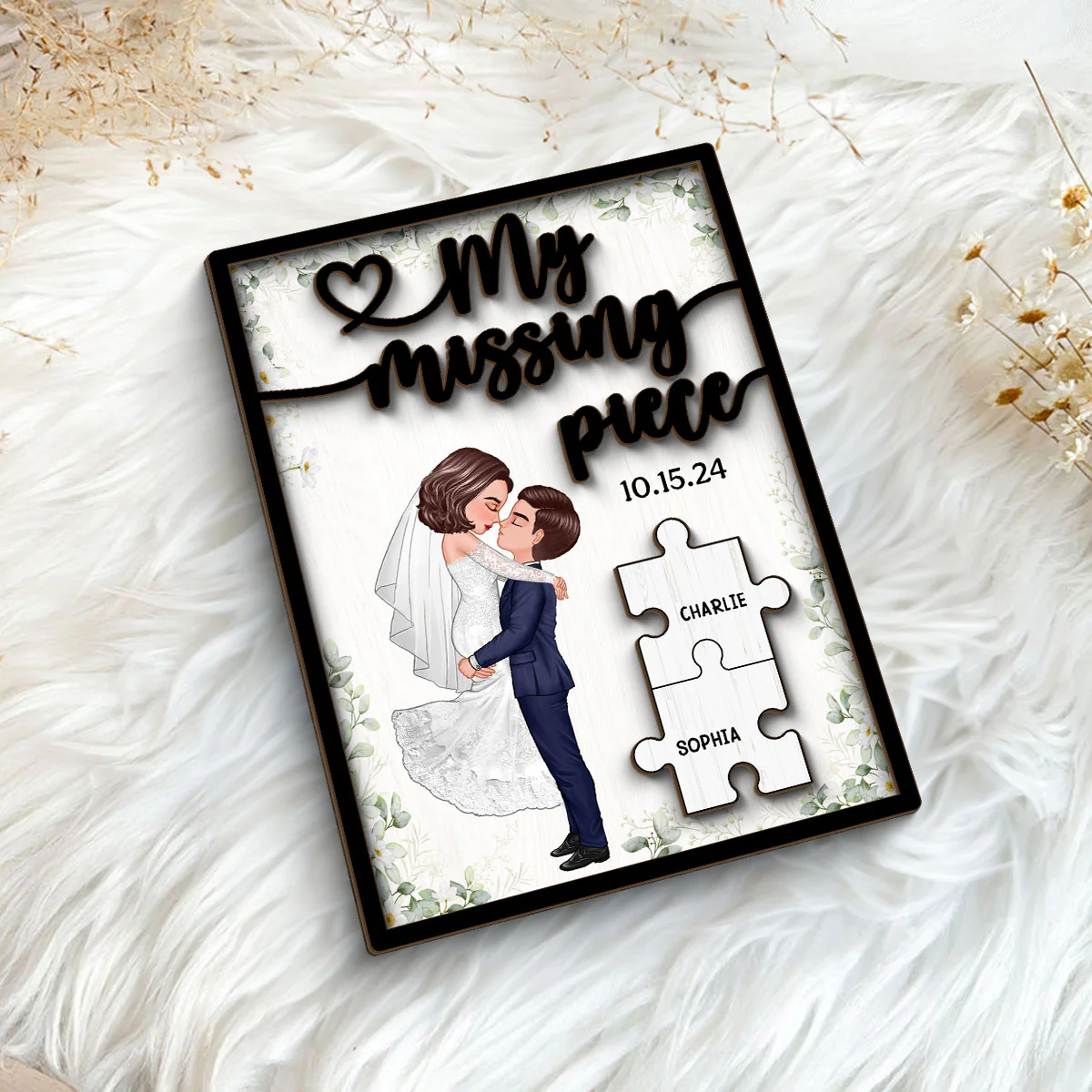 Couple Groom Bride My Missing Piece Personalized 2-Layered Wooden Plaque, Perfect Valentine's Home Decor,  Gift For Him, For Her, Wedding Gift, Anniversary Gift - Image 6