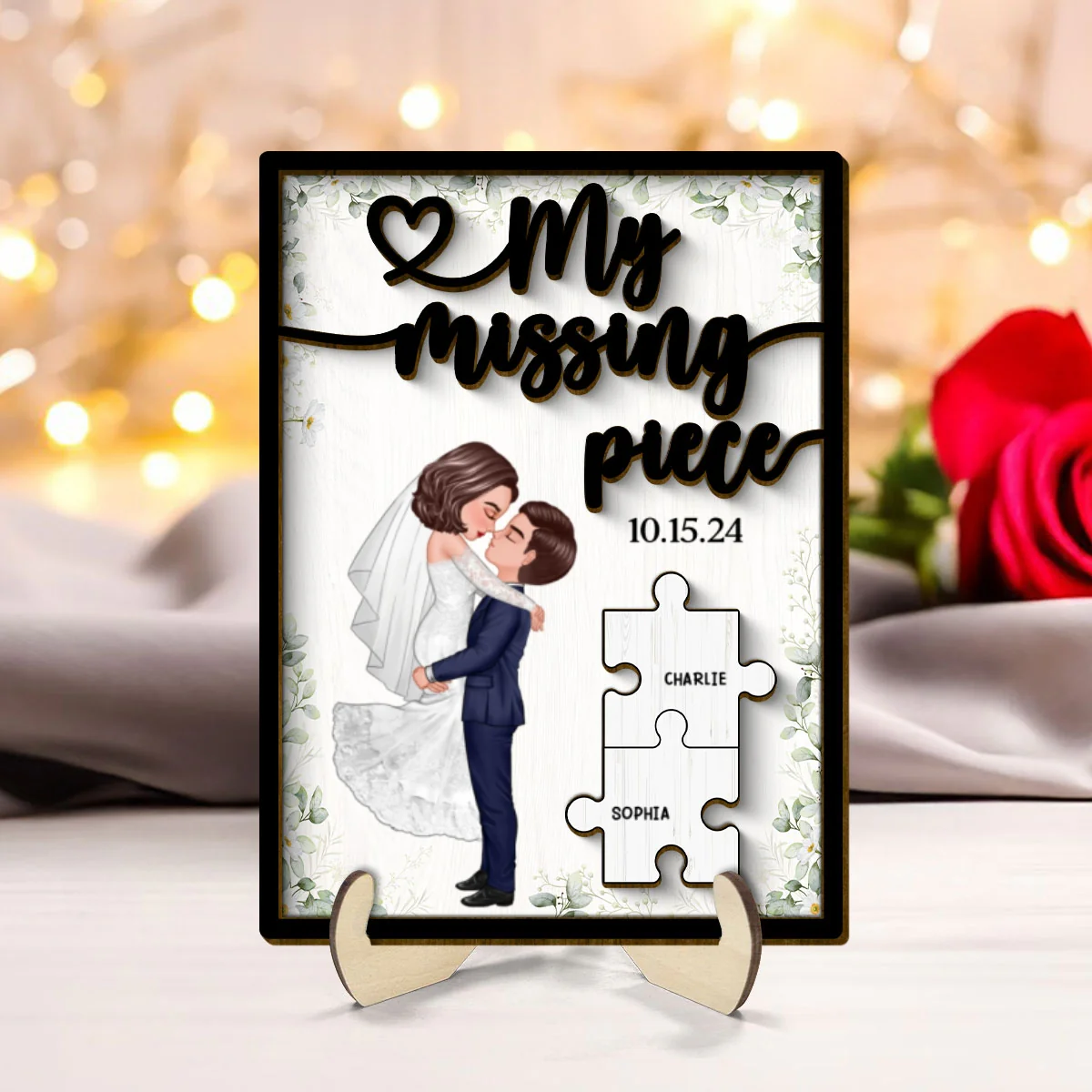 Couple Groom Bride My Missing Piece Personalized 2-Layered Wooden Plaque, Perfect Valentine's Home Decor,  Gift For Him, For Her, Wedding Gift, Anniversary Gift - Image 9