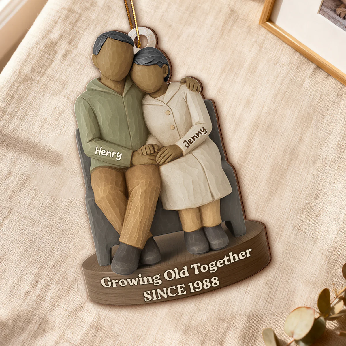 Couple Growing Old Together 3D Effect - Personalized Wooden Ornament - Christmas Gift for him, for her - Image 3