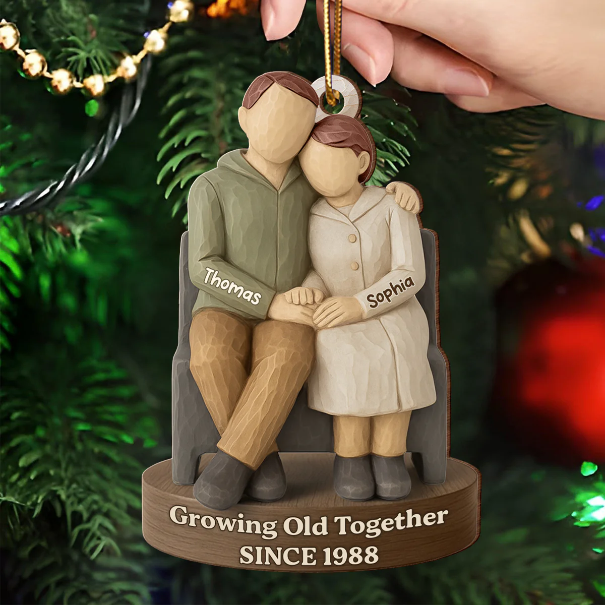 Couple Growing Old Together 3D Effect - Personalized Wooden Ornament - Christmas Gift for him, for her - Image 4