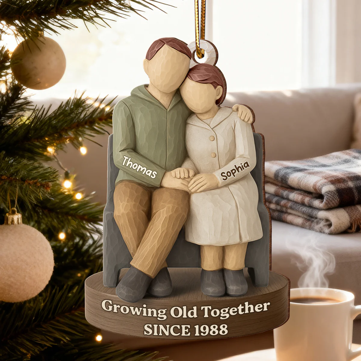 Couple Growing Old Together 3D Effect - Personalized Wooden Ornament - Christmas Gift for him, for her - Image 5