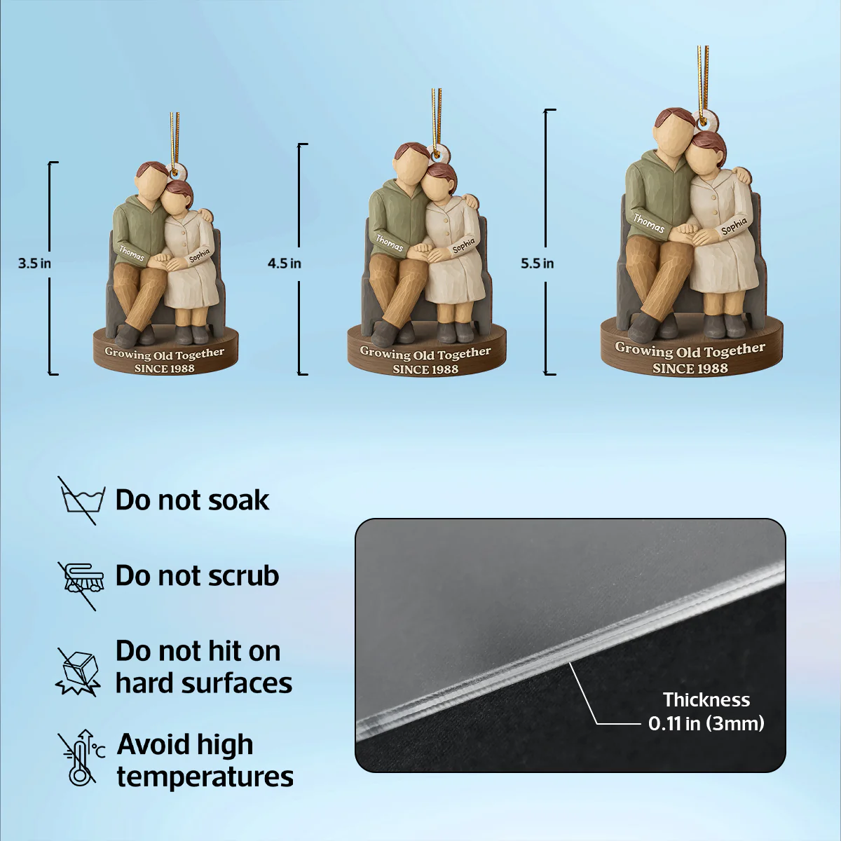 Couple Growing Old Together 3D Effect - Personalized Wooden Ornament - Christmas Gift for him, for her - Image 7