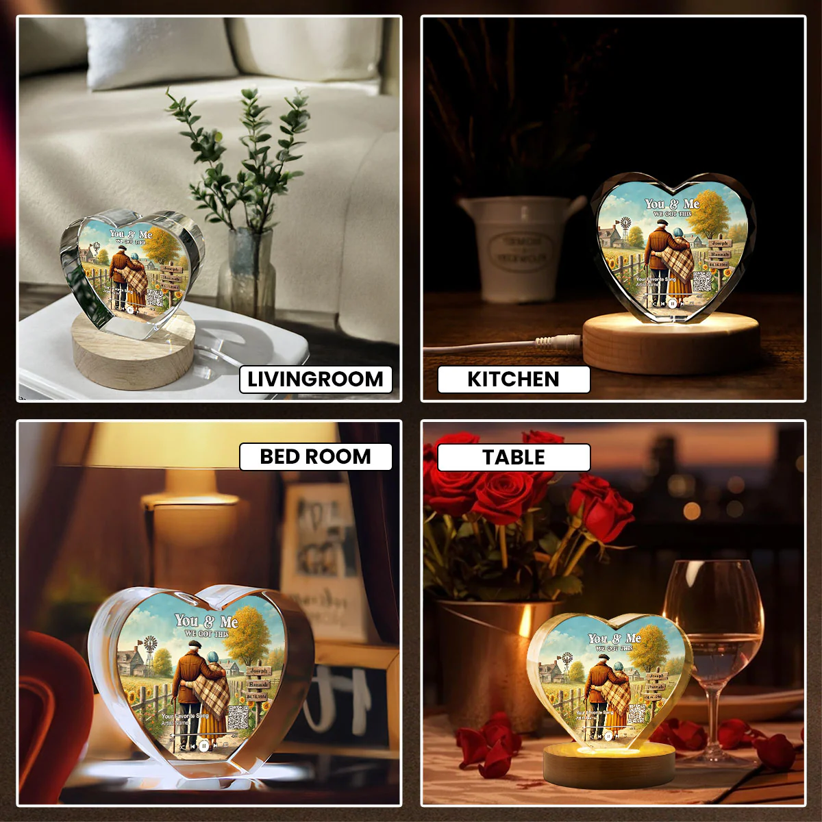 Couple Growing Old Together Favorite Song Scannable QR Code Personalized Premium Crystal Heart LED, Free Shipping Included - Image 10