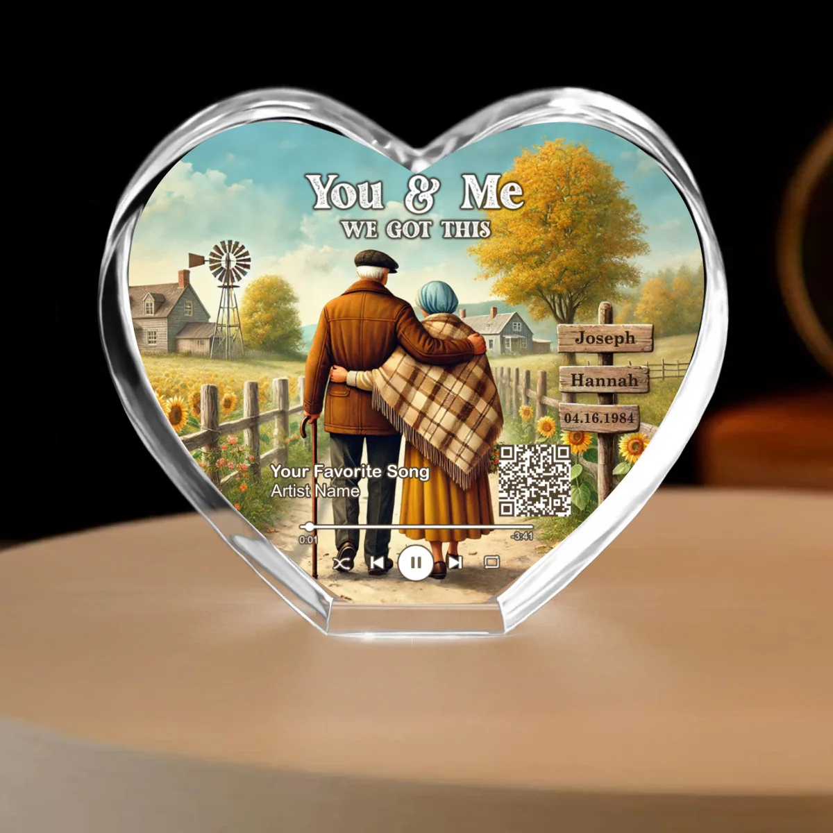 Couple Growing Old Together Favorite Song Scannable QR Code Personalized Premium Crystal Heart LED, Free Shipping Included - Image 12