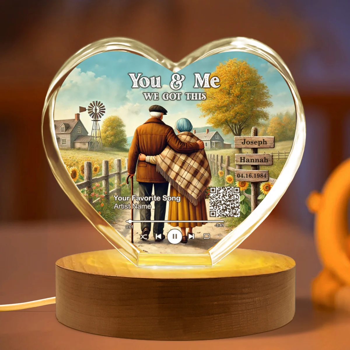 Couple Growing Old Together Favorite Song Scannable QR Code Personalized Premium Crystal Heart LED, Free Shipping Included - Image 13