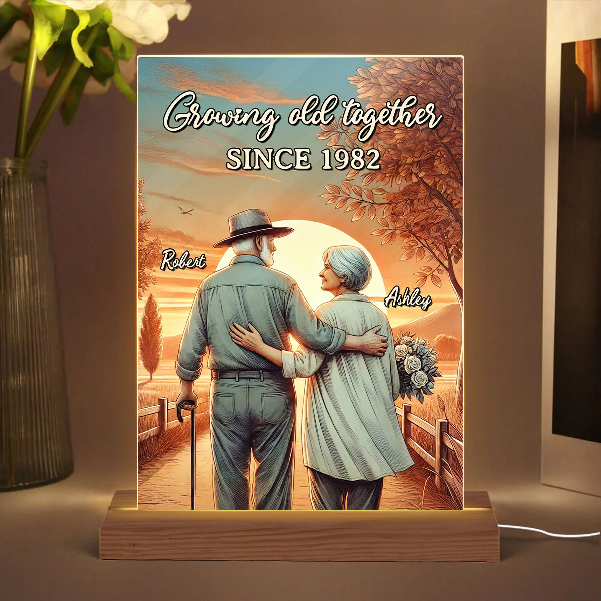 Couple Growing Old Together Personalized LED Night Light, Anniversary,  Gift for him, Gift for her - Image 3