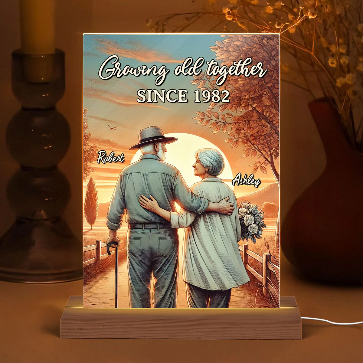 Couple Growing Old Together Personalized LED Night Light, Anniversary,  Gift for him, Gift for her - Image 4