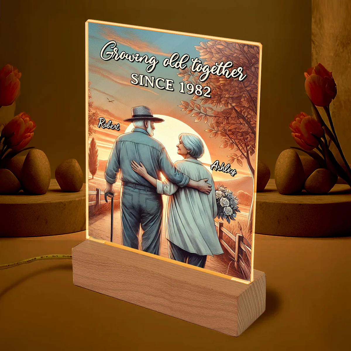 Couple Growing Old Together Personalized LED Night Light, Anniversary,  Gift for him, Gift for her - Image 5