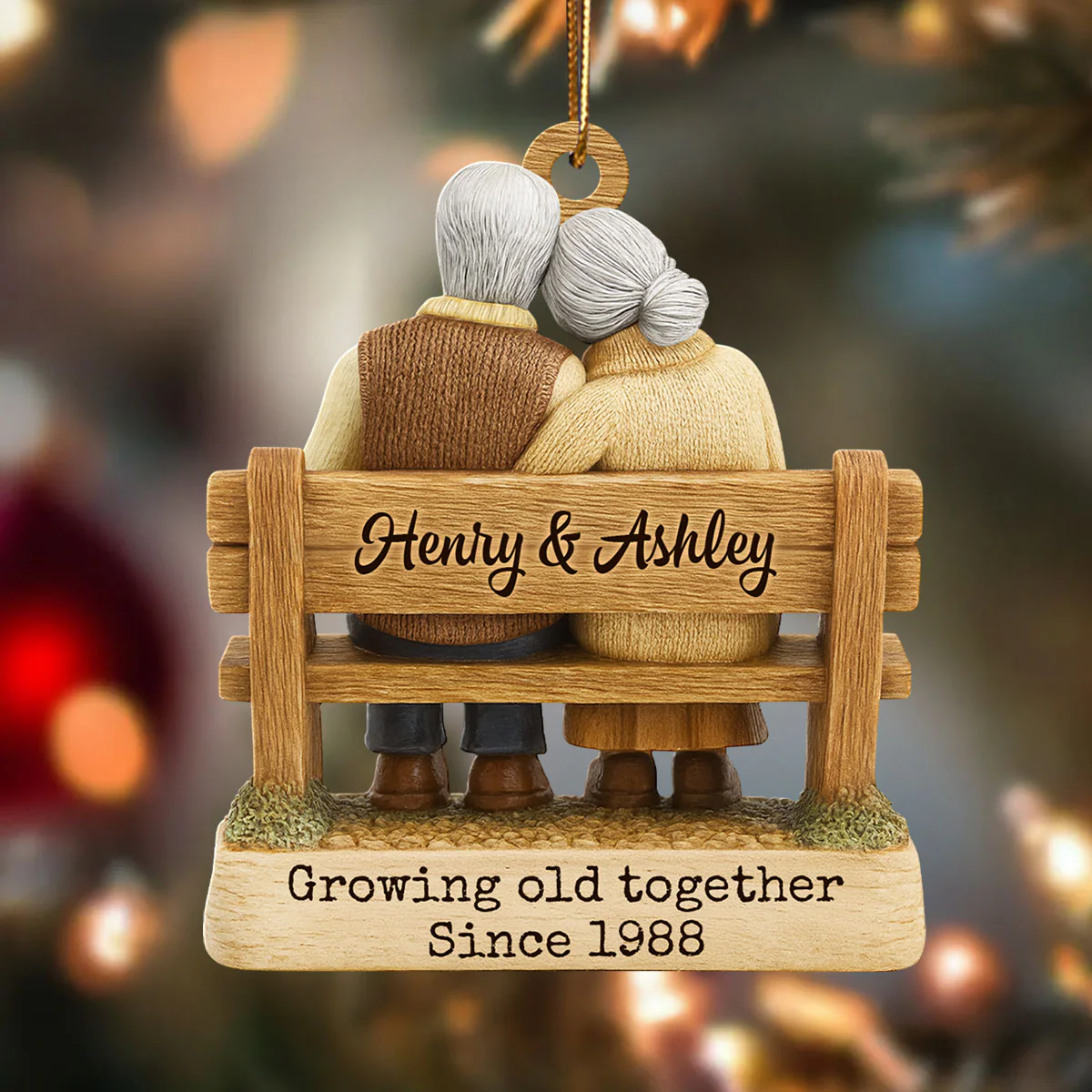 Couple Growing Old Together - Personalized Wooden Ornament - Anniversary Gift For Him, Gift For Parents, Grandparents Gift - Image 4