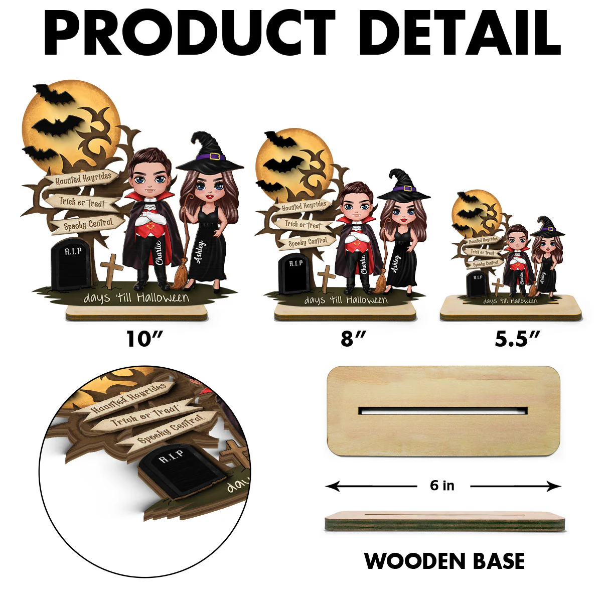 Couple Halloween Countdown Moon Bat Tree Personalized 2-Layer Standing Wooden Plaque - Image 6