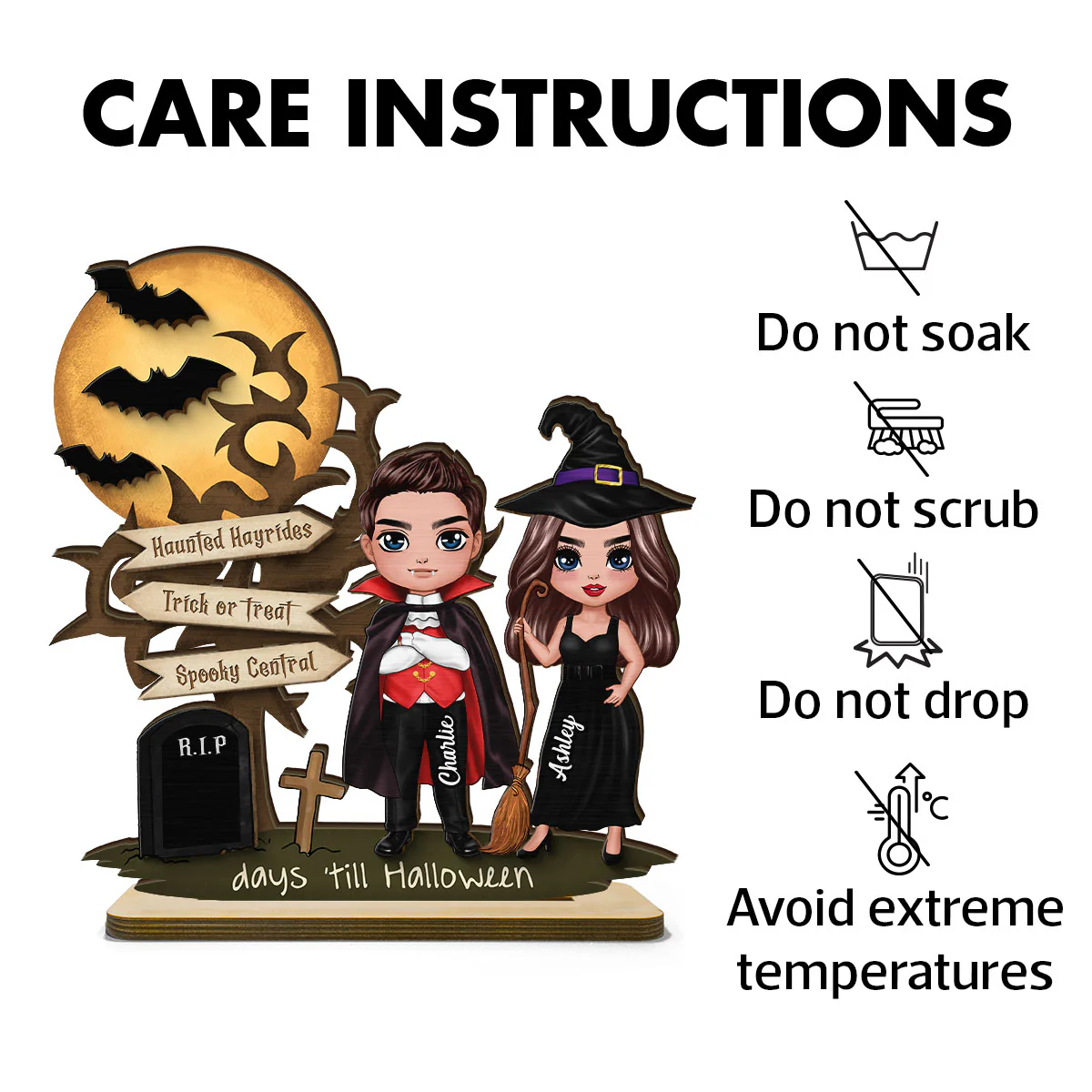 Couple Halloween Countdown Moon Bat Tree Personalized 2-Layer Standing Wooden Plaque - Image 7