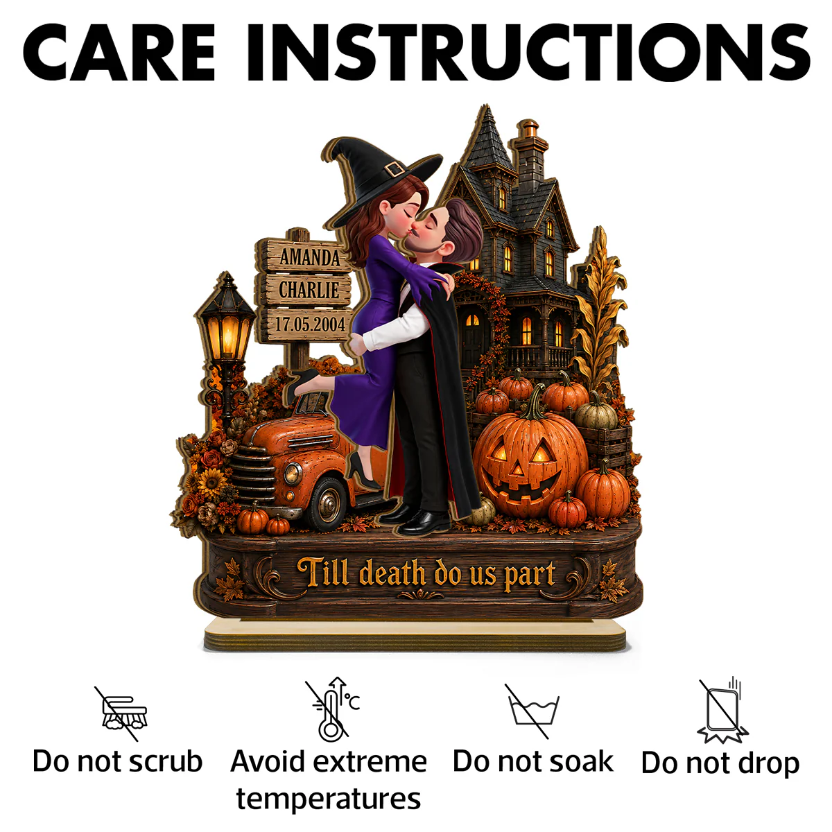 Couple Halloween Haunted House - Personalized 2-Layered Wooden Plaque - Halloween Decor Keepsake for Her, for Him - Image 8