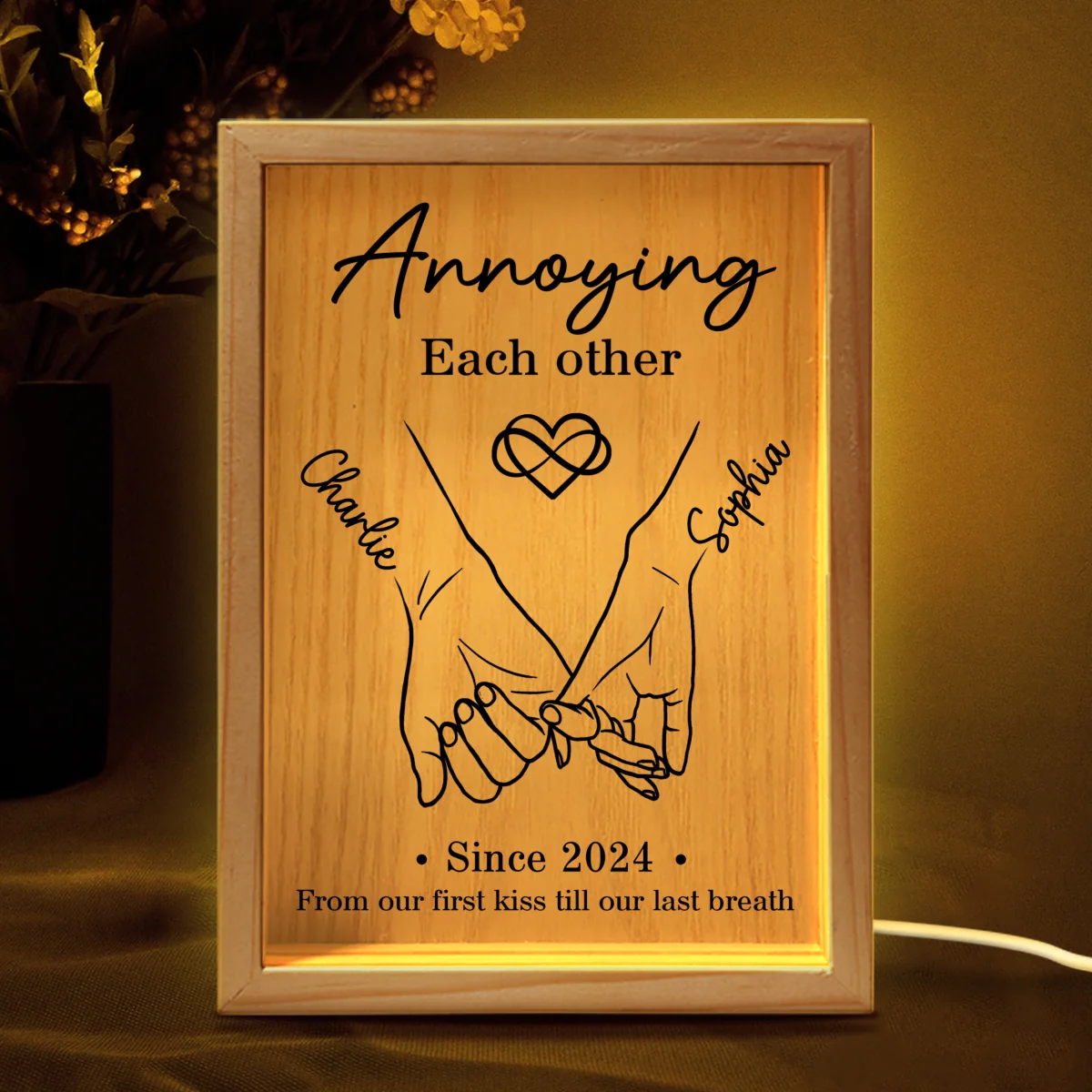 Couple Hand in Hand Outline Gift Personalized Wooden Frame LED Light Box - Image 8