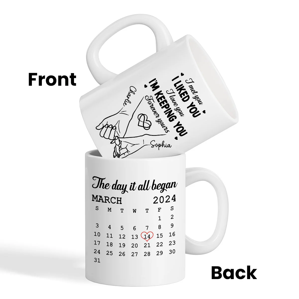Couple Hand in Hand Gift Anniversary Calendar Keepsake Wedding Gift Personalized Mug - Image 3
