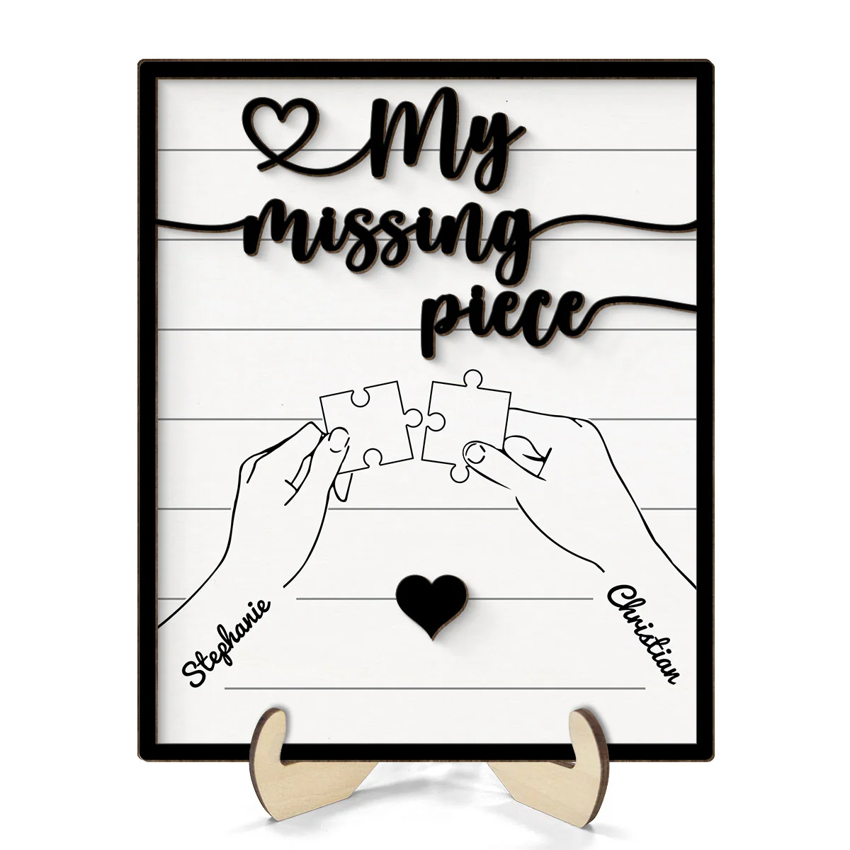Couple Hands Holding Puzzle Personalized 2-Layer Wooden Plaque, Gift For Him, Gift For Her