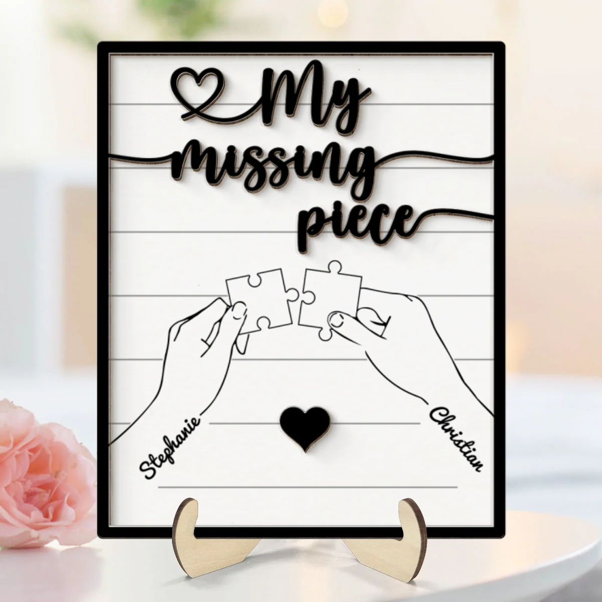 Couple Hands Holding Puzzle Personalized 2-Layer Wooden Plaque, Gift For Him, Gift For Her - Image 8