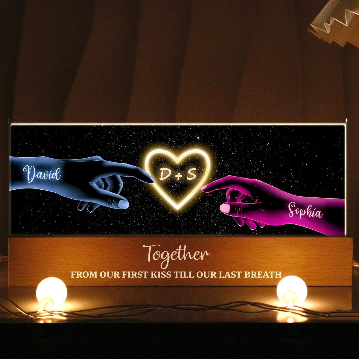 Couple Hands Neon Art - Personalized Acrylic Block LED Night Light - Heartfelt Valentine's Day Gift for Her, for Him