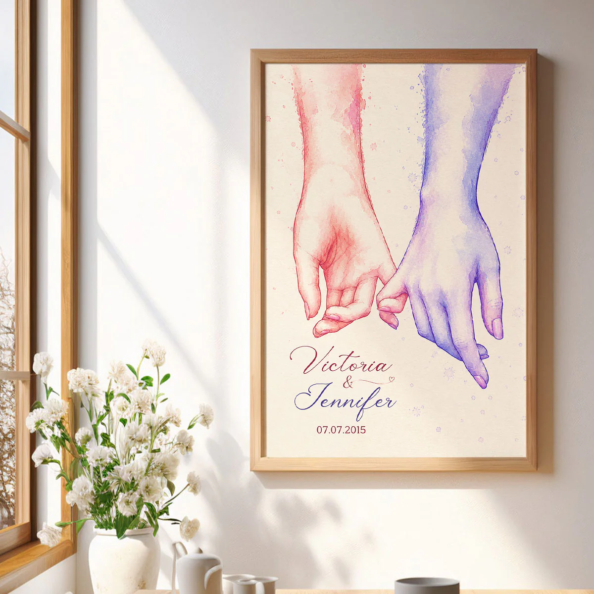 Couple Hands Wall Art - Personalized Poster - Wedding Anniversary Gift for Him, Gift for Her - Image 6