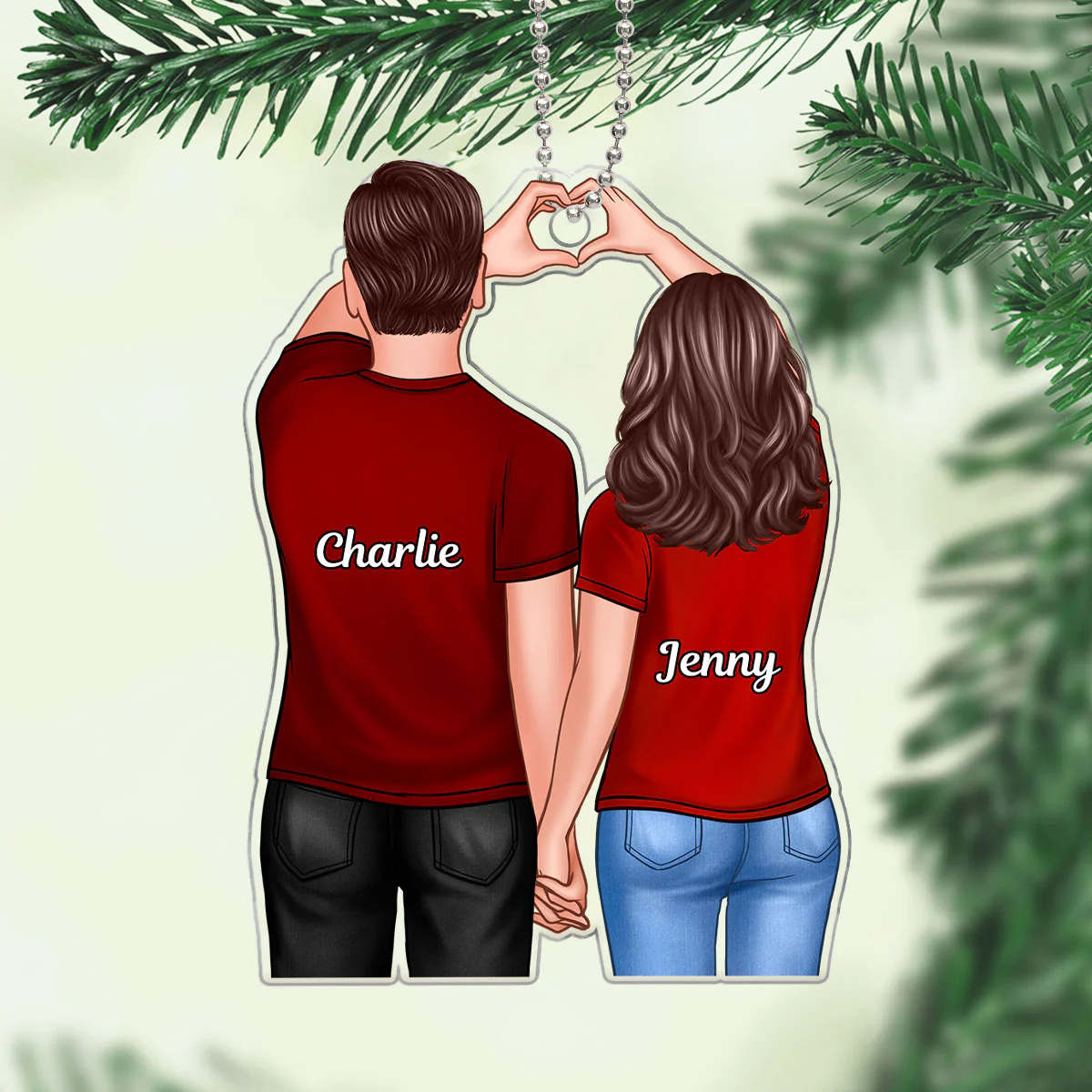 Couple Heart Hand Back View Personalized Acrylic Ornament