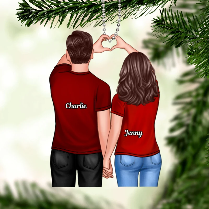 Couple Heart Hand Back View Personalized Acrylic Ornament - Image 5