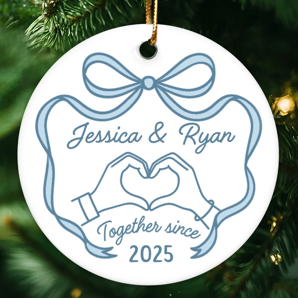Couple Heart Hand Outline Christmas Personalized Ceramic Ornament - Image 10