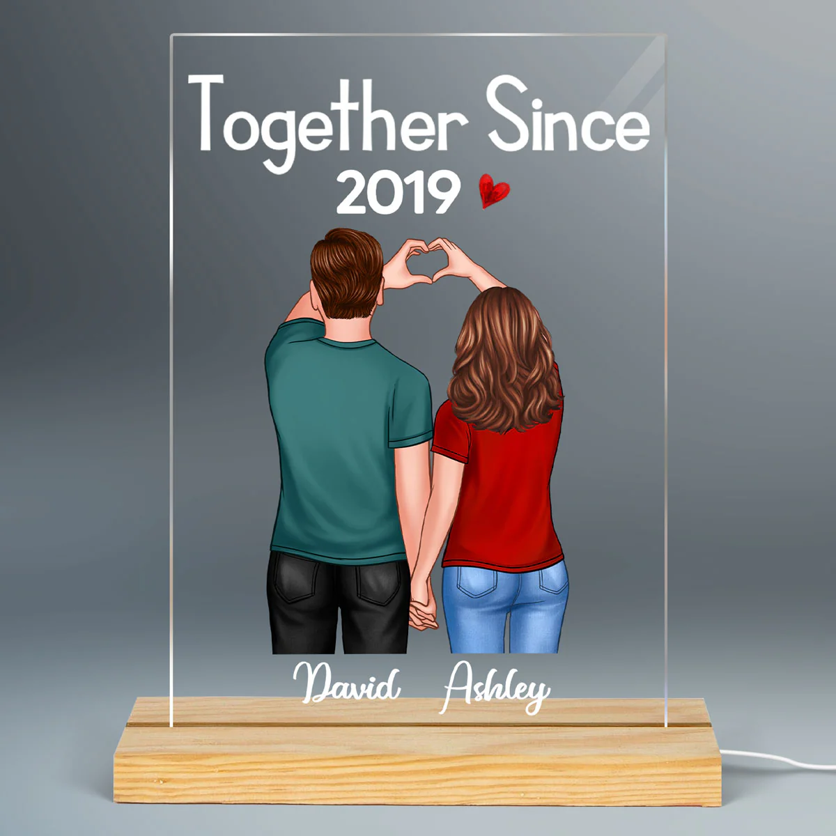 Couple Heart Hands Back View Personalized Plaque LED Night Light - Image 2