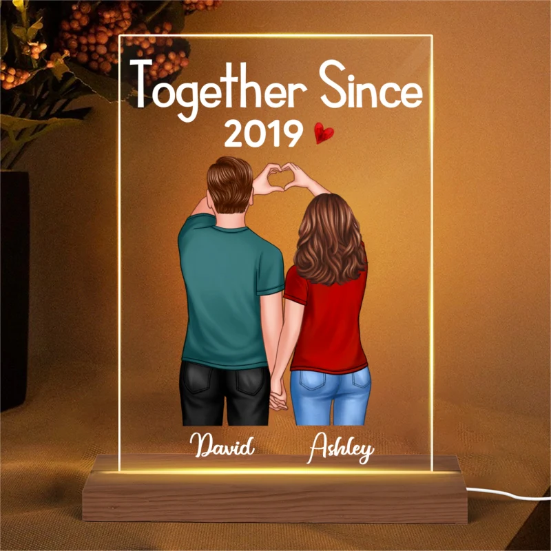 Couple Heart Hands Back View Personalized Plaque LED Night Light - Image 4