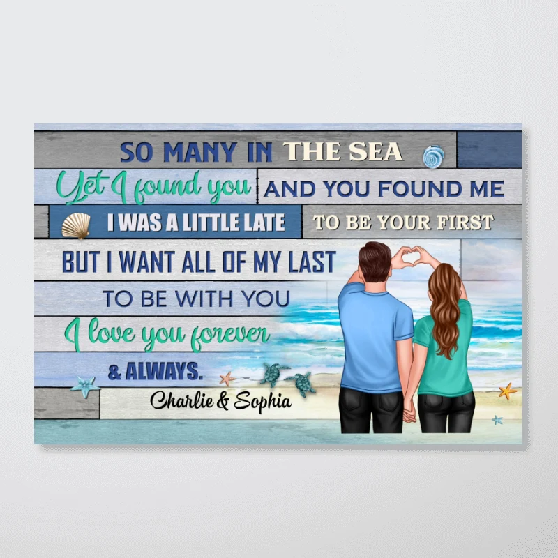 Couple Heart Hands Beach Summer Wooden Stripe Personalized Horizontal Poster - Image 4