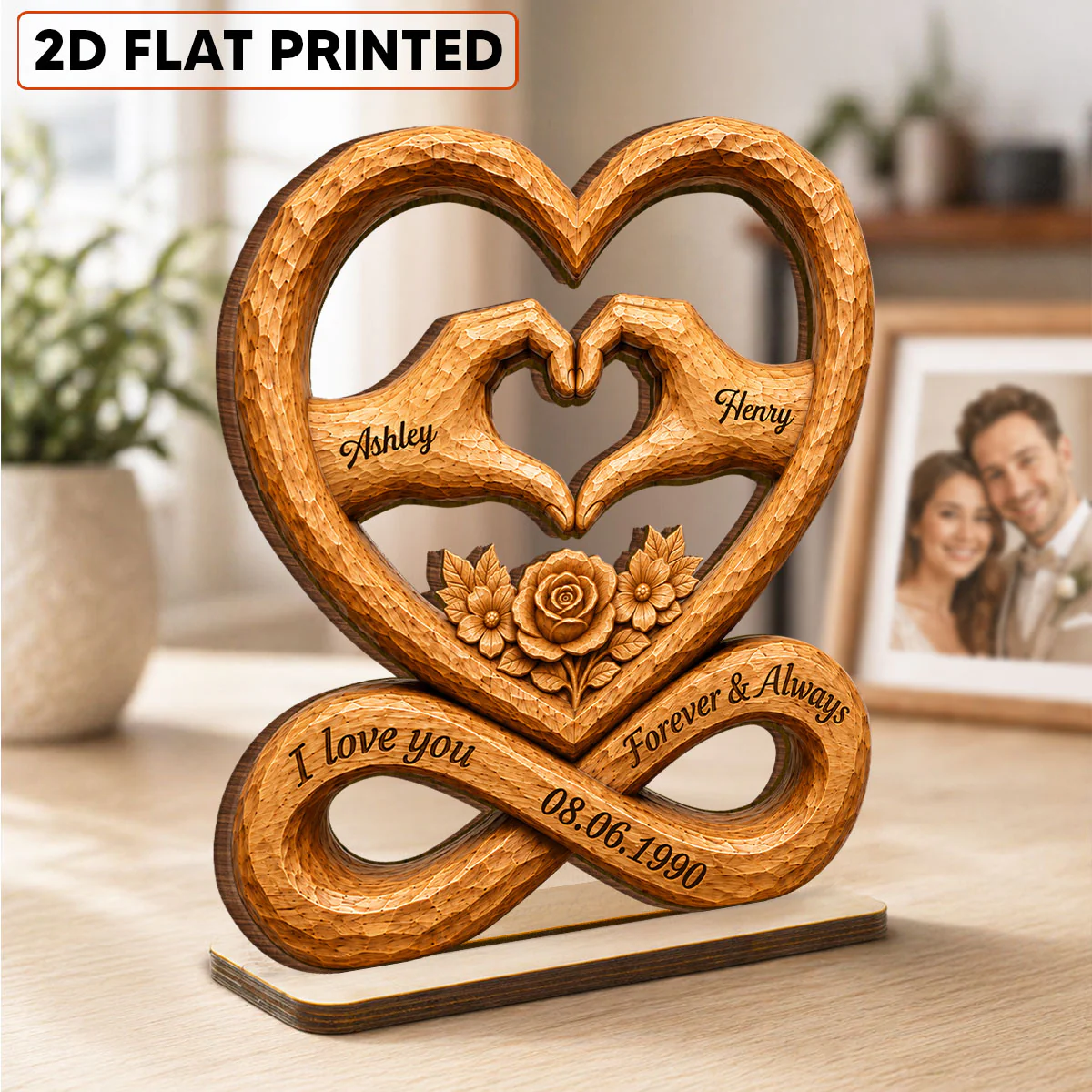 Couple Heart Hands Forever Love Custom Date - Personalized 2-Layered Wooden Plaque - Anniversary Gift, Wedding Gift For Couple - Image 2