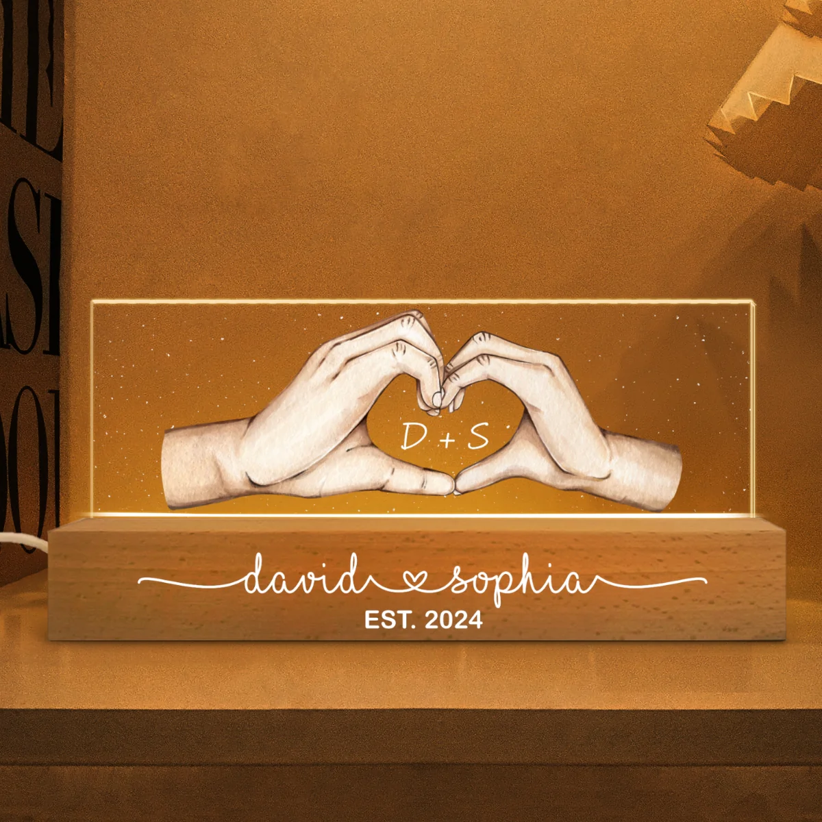 Couple Heart Hands Personalized Acrylic Block LED Night Light, Gift For Him, For Her, Boyfriend, Girlfriend, Husband, Wife - Image 6