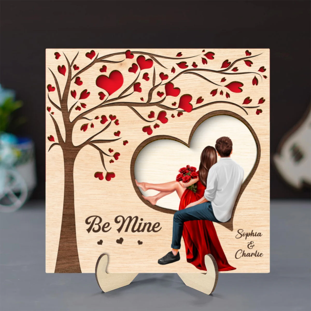 Couple Heart Tree Engraved Personalized 2-Layer Wooden Plaque, Valentine‘s Day Gift, Anniversary Gift For Him, For Her - Image 10