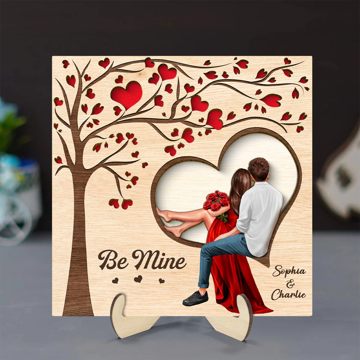 Couple Heart Tree Engraved Personalized 2-Layer Wooden Plaque, Valentine‘s Day Gift, Anniversary Gift For Him, For Her - Image 3