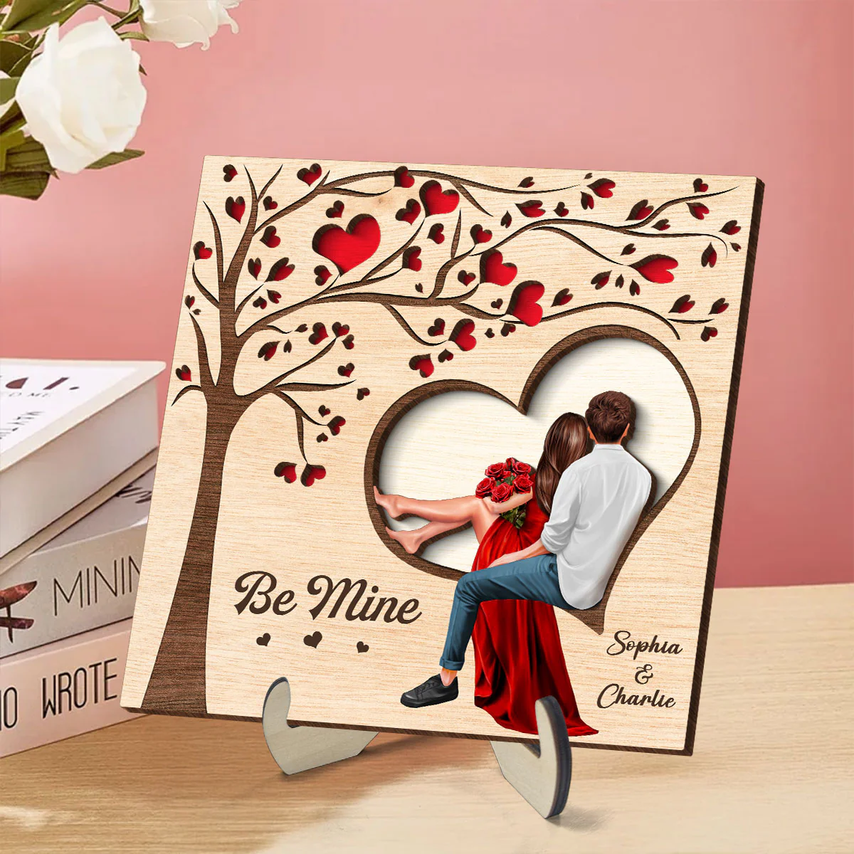 Couple Heart Tree Engraved Personalized 2-Layer Wooden Plaque, Valentine‘s Day Gift, Anniversary Gift For Him, For Her - Image 4