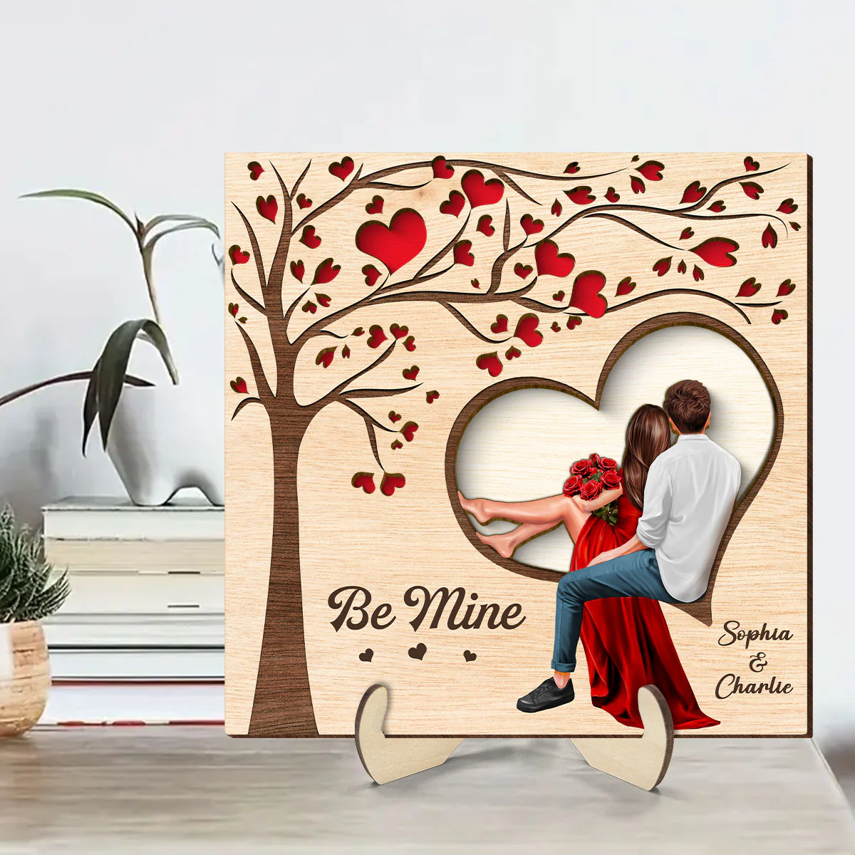 Couple Heart Tree Engraved Personalized 2-Layer Wooden Plaque, Valentine‘s Day Gift, Anniversary Gift For Him, For Her - Image 5