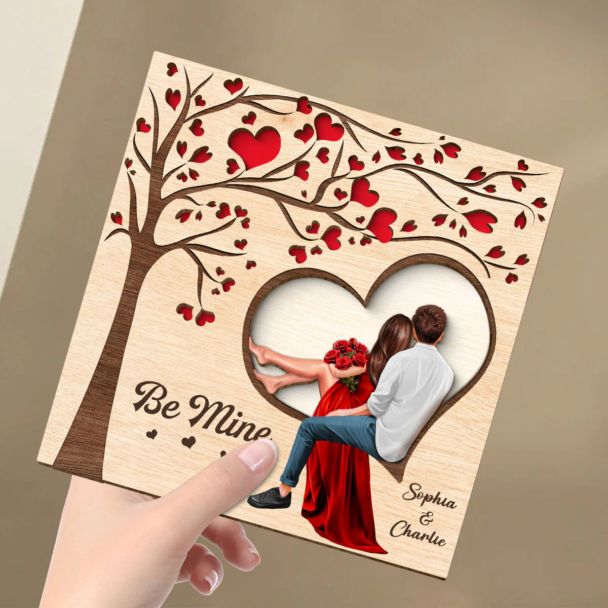 Couple Heart Tree Engraved Personalized 2-Layer Wooden Plaque, Valentine‘s Day Gift, Anniversary Gift For Him, For Her - Image 6