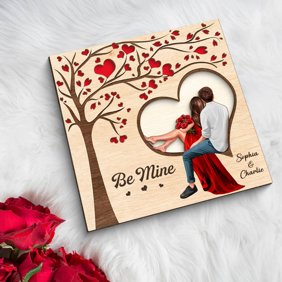 Couple Heart Tree Engraved Personalized 2-Layer Wooden Plaque, Valentine‘s Day Gift, Anniversary Gift For Him, For Her - Image 7