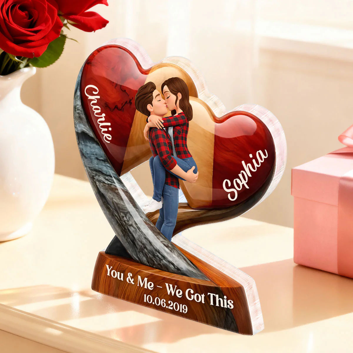 Couple Heart You & Me We Got This - Personalized Acrylic Block Plaque - Anniversary, Valentine's Day Gift, Gift For Him, Gift For Her - Image 6