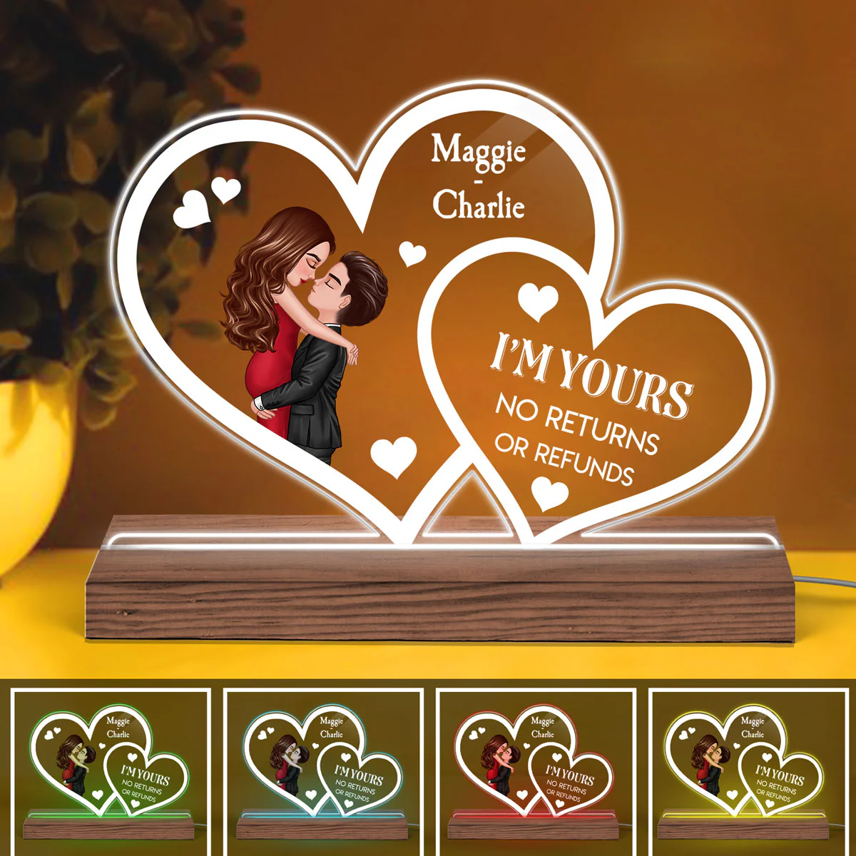 Couple Hearts Hugging Kissing Personalized Custom Shape LED