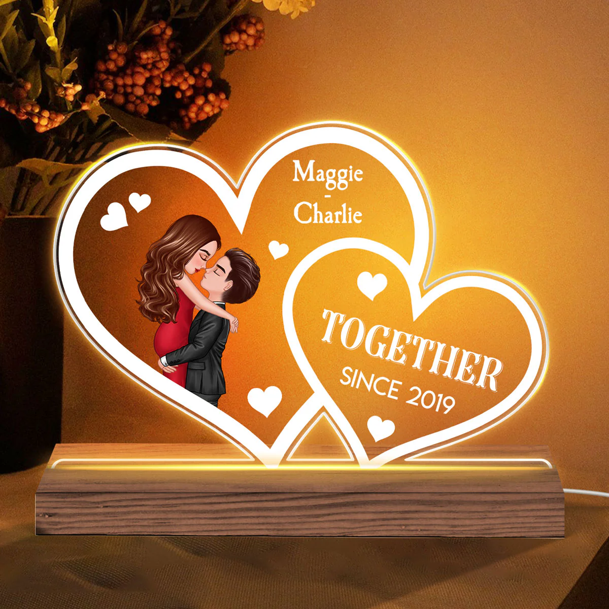 Couple Hearts Hugging Kissing Personalized Custom Shape LED - Image 2