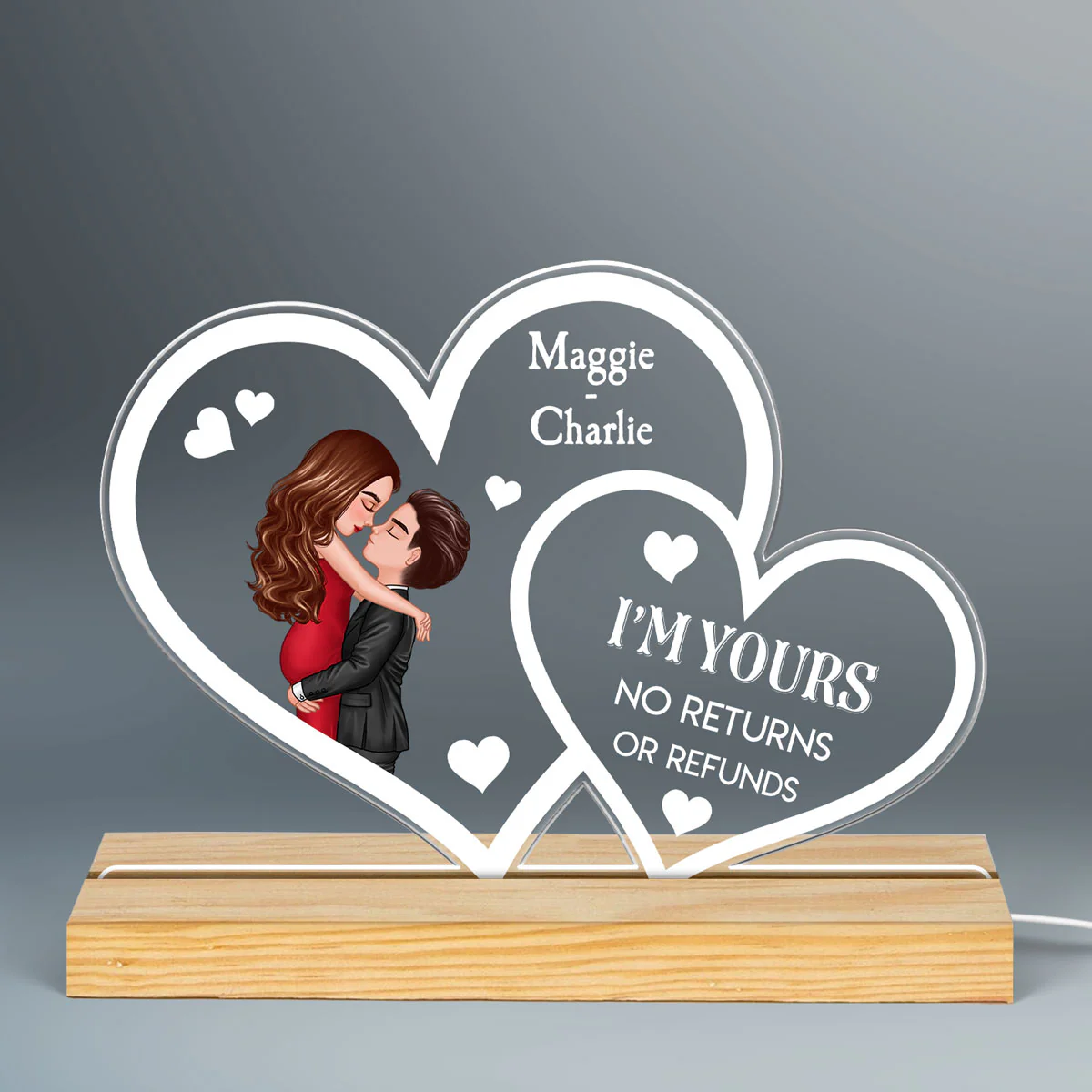 Couple Hearts Hugging Kissing Personalized Custom Shape LED - Image 3