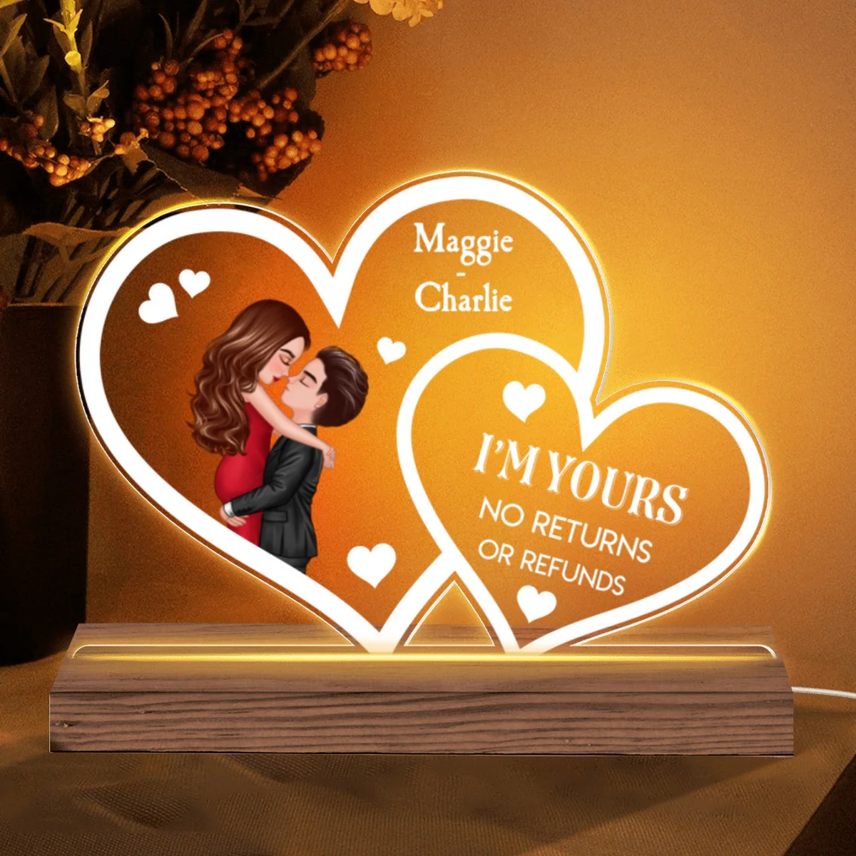 Couple Hearts Hugging Kissing Personalized Custom Shape LED - Image 5