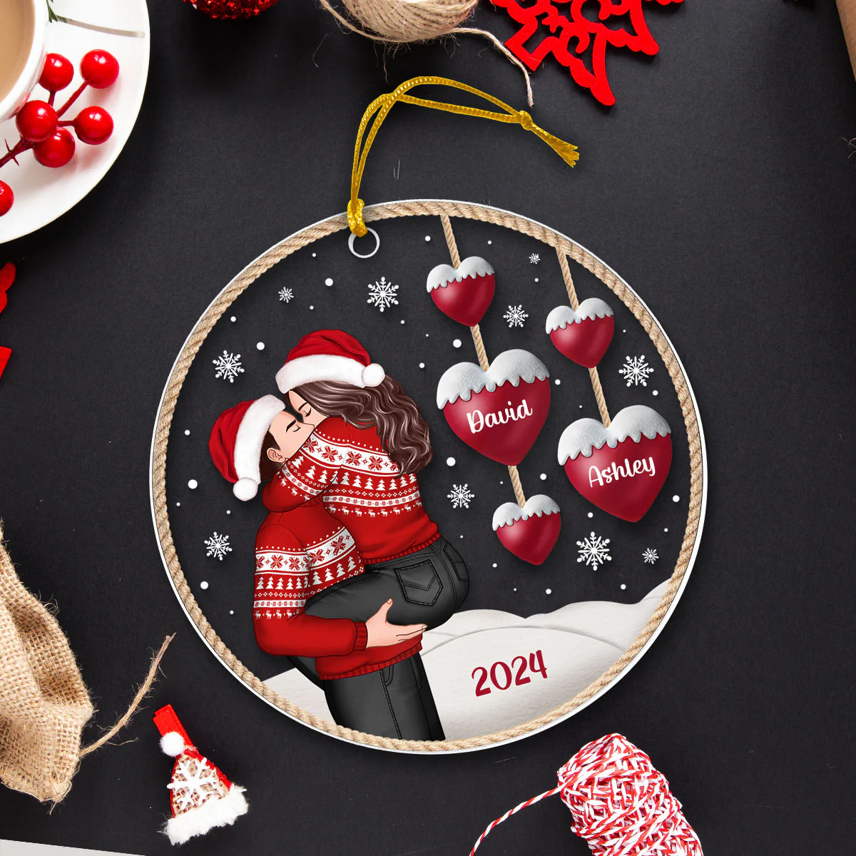 Couple Heartstring Hugging Kissing Personalized Acrylic Ornament, Christmas gift for him, for her - Image 6