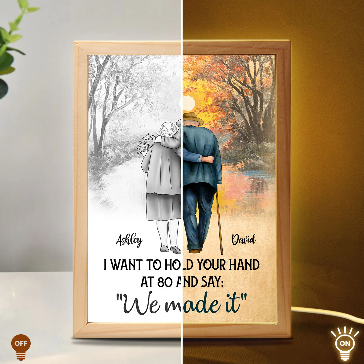 Couple Hold Hands Back View Personalized Luminous Frame Light Box - Image 4