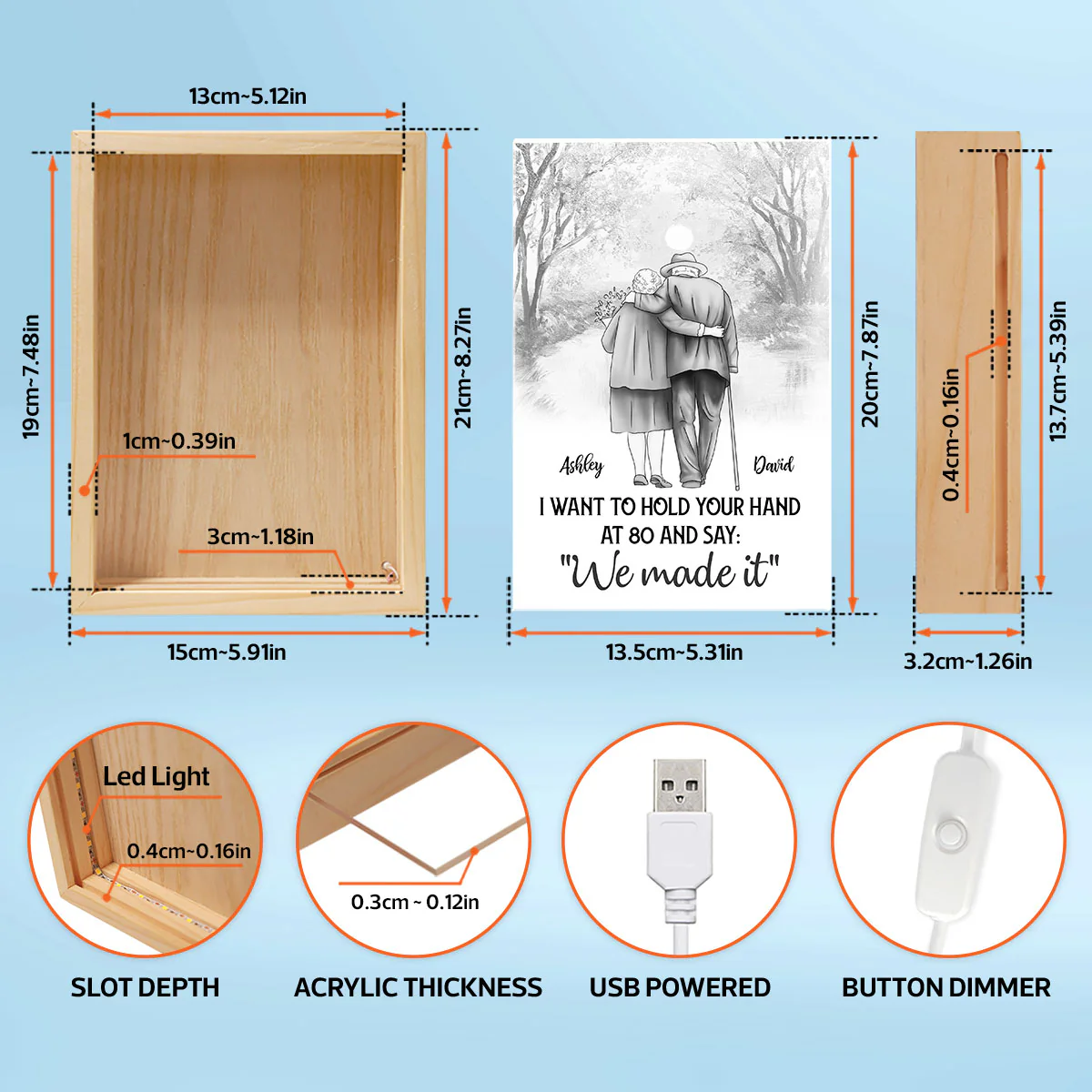 Couple Hold Hands Back View Personalized Luminous Frame Light Box - Image 6