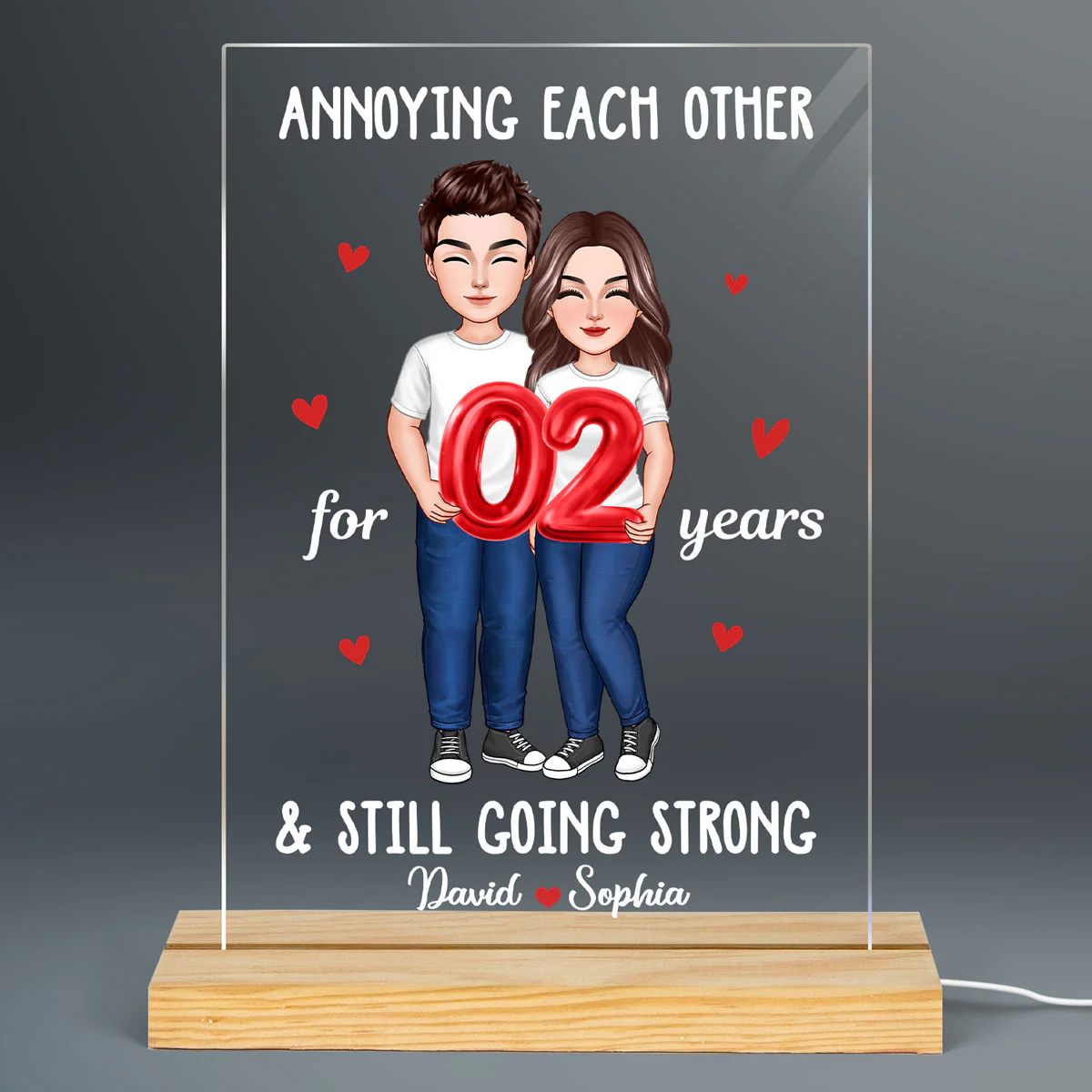 Couple Holding Balloons Anniversary Gift Personalized Rectangle Acrylic LED Night Light - Image 2