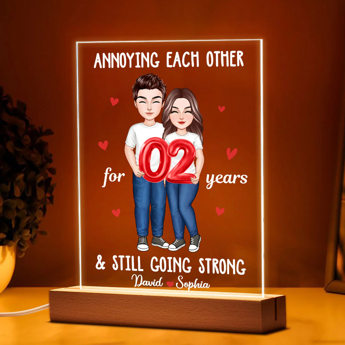 Couple Holding Balloons Anniversary Gift Personalized Rectangle Acrylic LED Night Light - Image 4