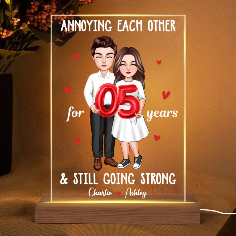 Couple Holding Balloons Anniversary Gift Personalized Rectangle Acrylic LED Night Light - Image 5