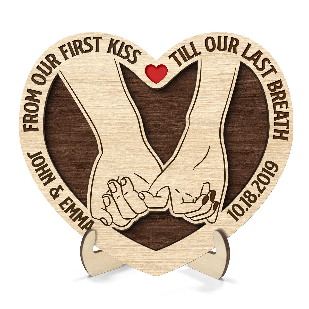 Couple Holding Hands From Our First Kiss Till Our Last Breath Personalized 2-Layer Wooden Plaque