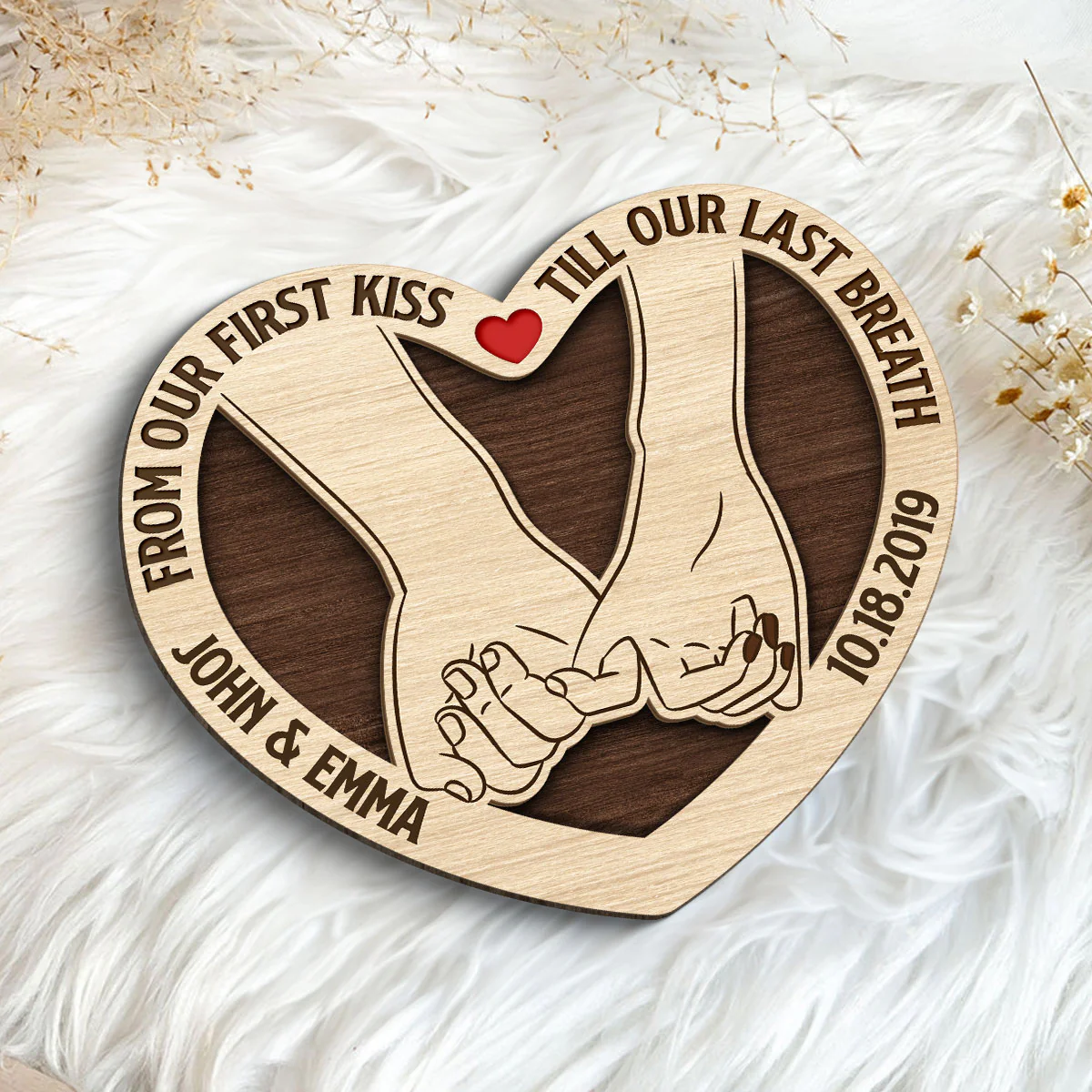 Couple Holding Hands From Our First Kiss Till Our Last Breath Personalized 2-Layer Wooden Plaque - Image 5