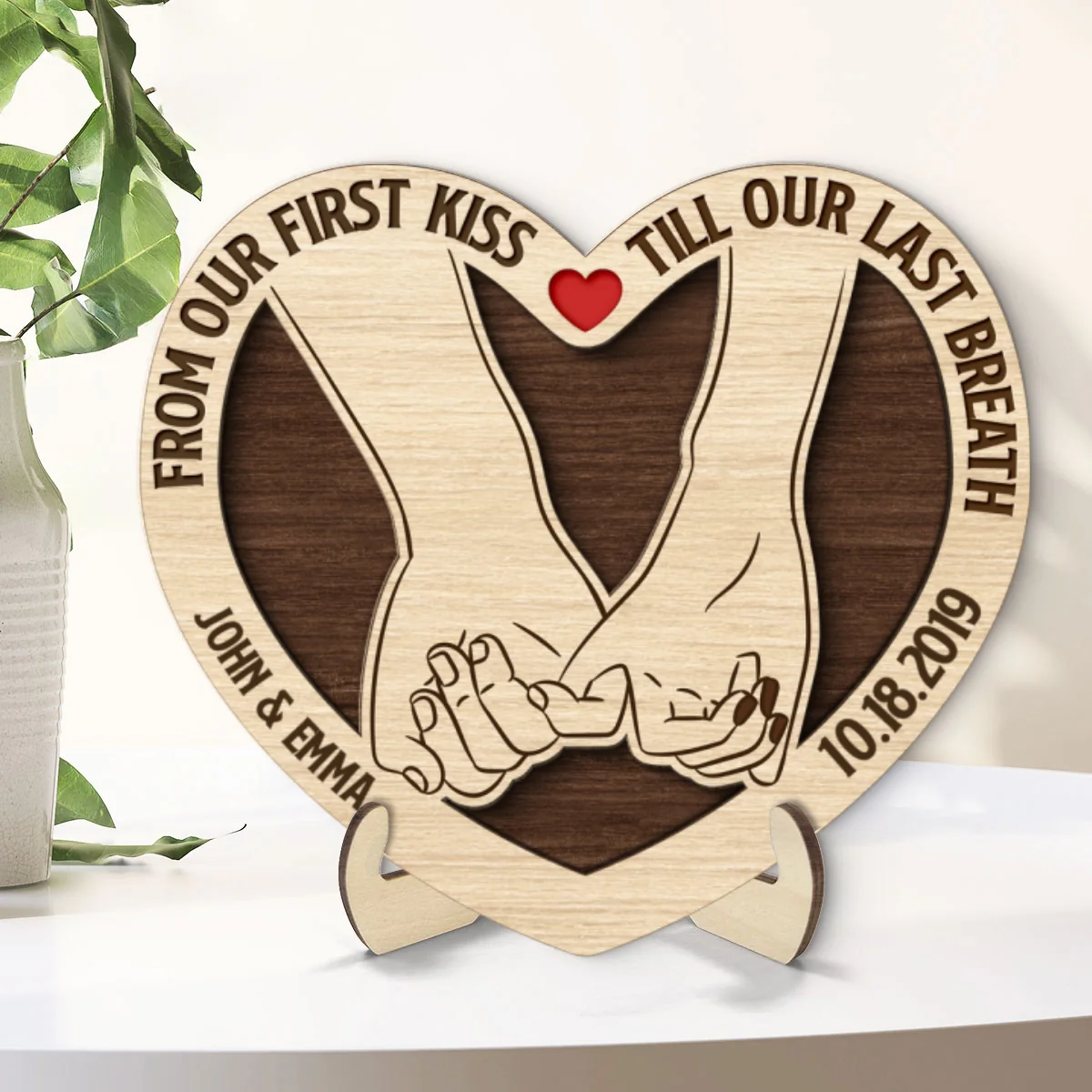 Couple Holding Hands From Our First Kiss Till Our Last Breath Personalized 2-Layer Wooden Plaque - Image 8